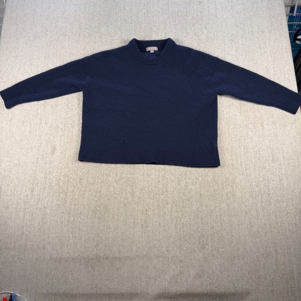 J.Crew Sweater Women Large Navy Blue 100% Lambs Wool Crew Neck Boxy Knit